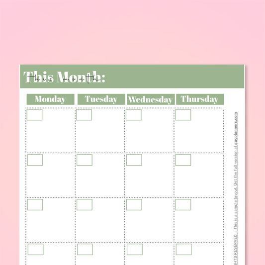 Monthly Calendar Spread: FREE A5 Sample Printable