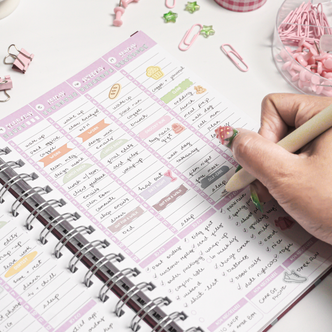 The weekly spread, photographed open on a desk