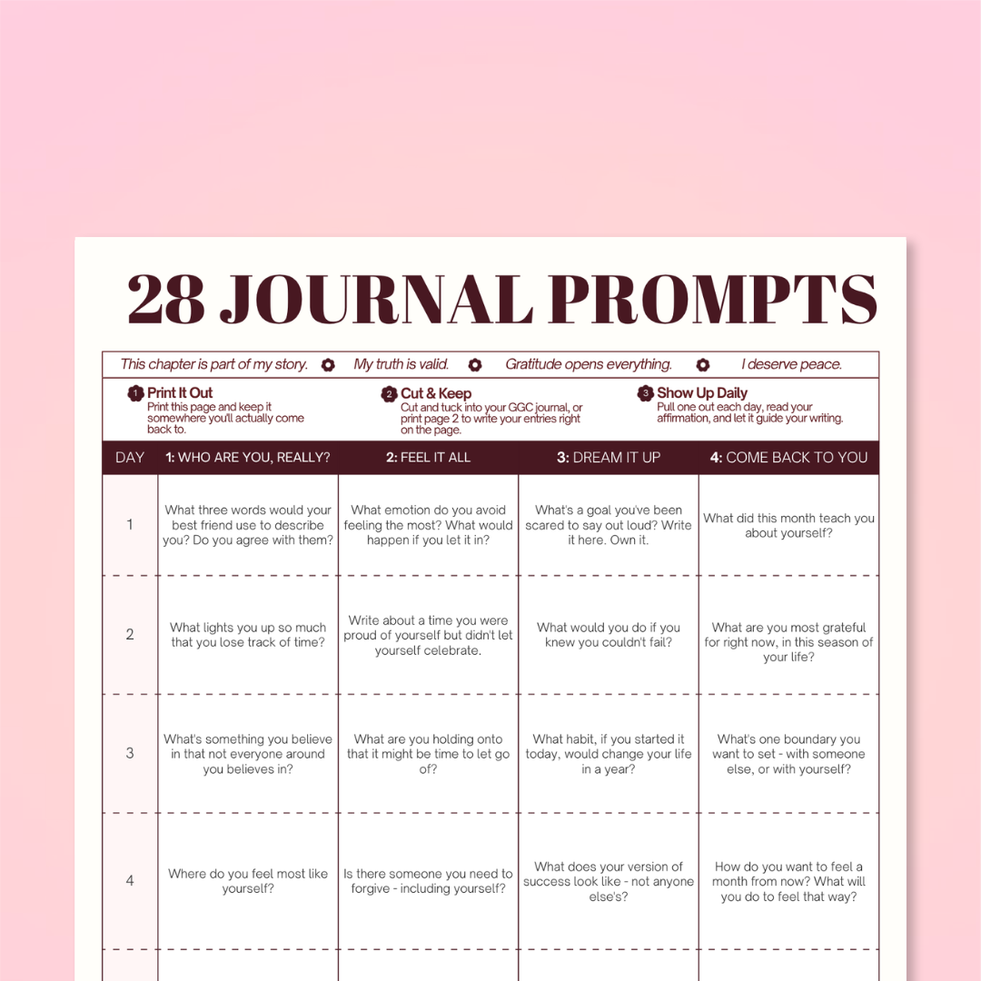 28 Journalling Prompts Worksheet | FREE Printable