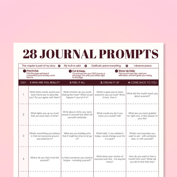 28 Journalling Prompts Worksheet | FREE Printable