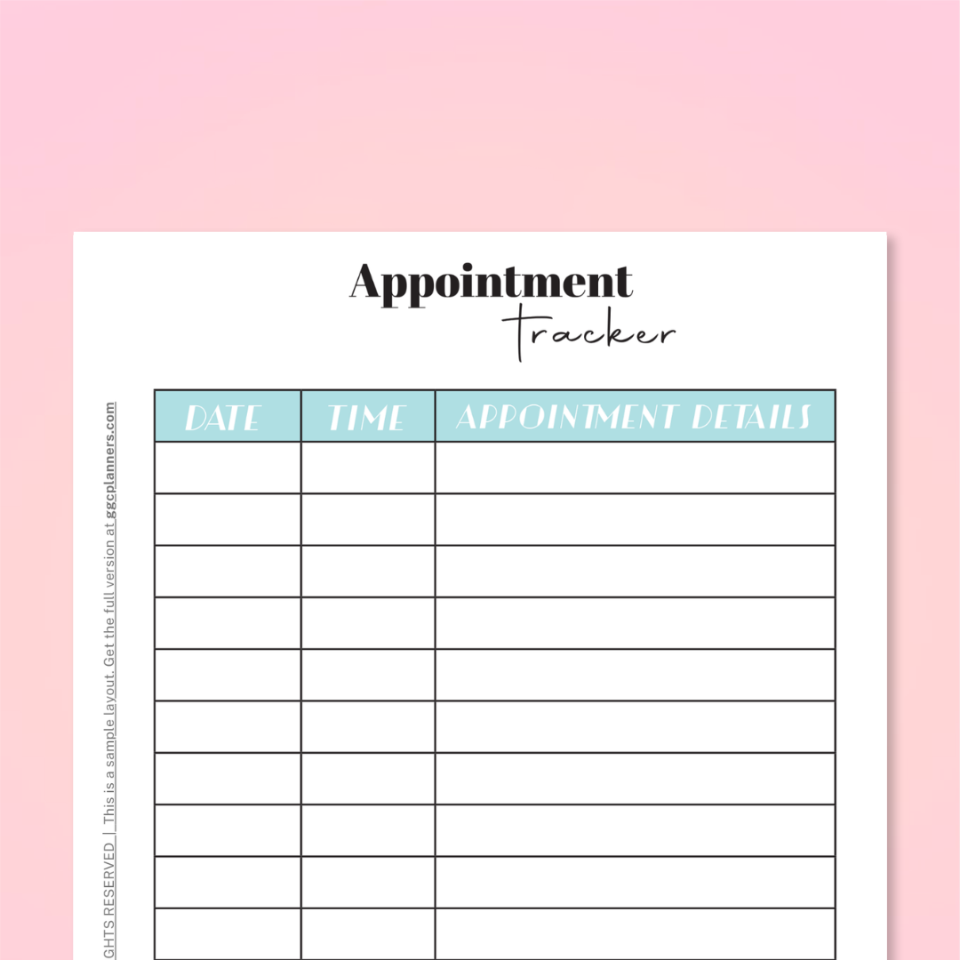 The Mom System Appointment Tracker : FREE A5 Sample Printable