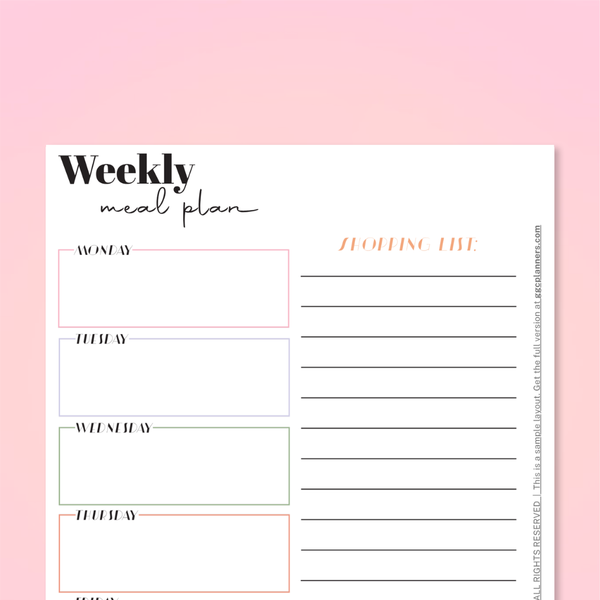 The Mom System Weekly Meal Plan : FREE A5 Sample Printable