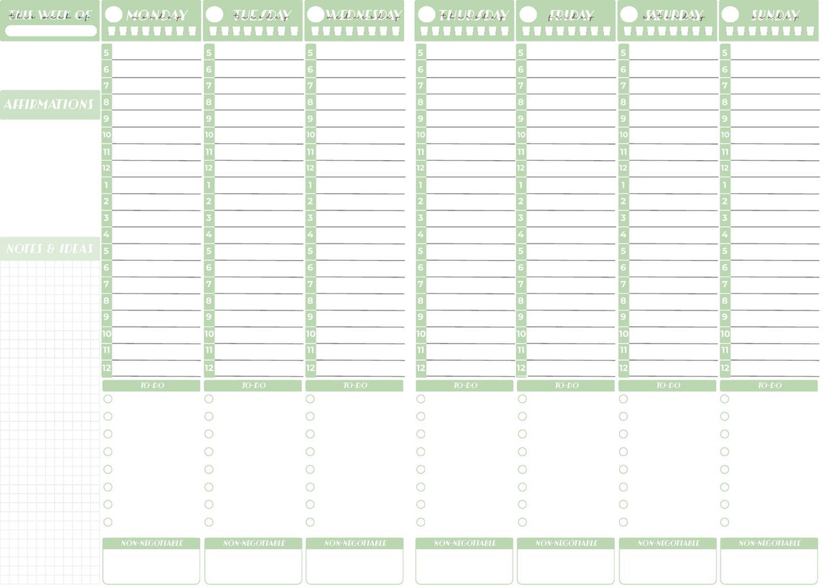 The new weekly spread, Monday to Sunday with hourly planning