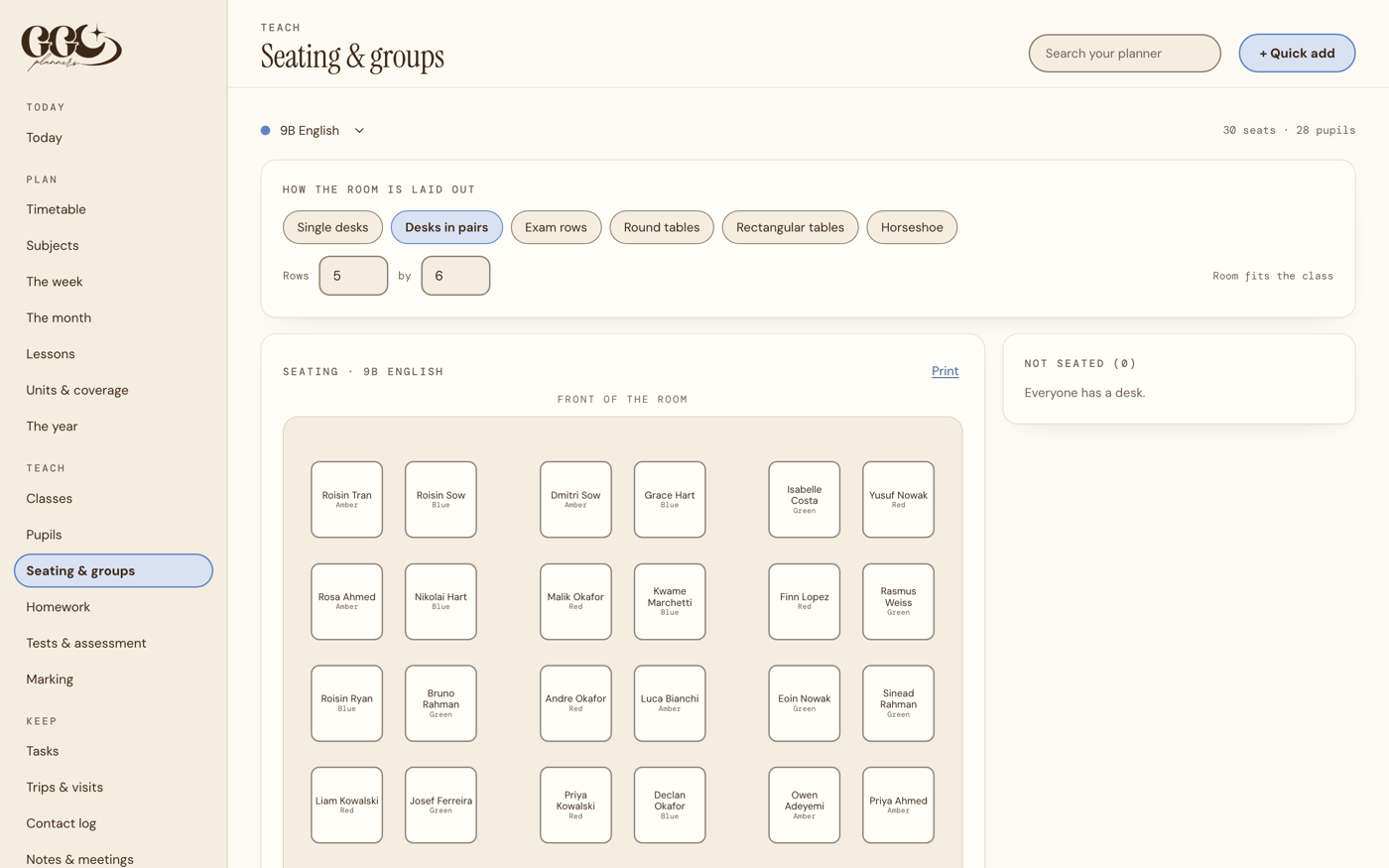 A seating plan in the shape the room actually is