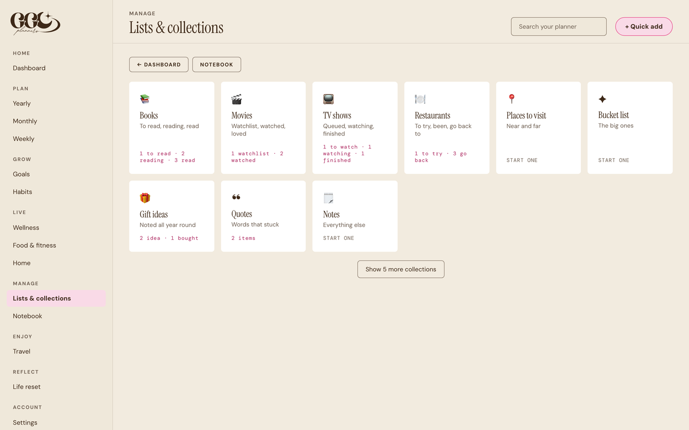 Lists and collections: books, films, gifts and places