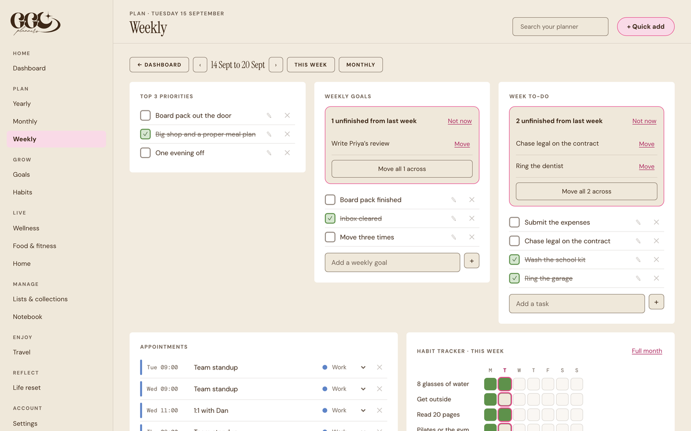 The week: priorities, appointments and a to-do list for every day